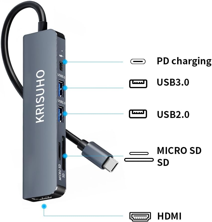 KRISUHO macbook USB C Hub 6 in 1 USB C to HDMI Multiport Ada... - Image 7