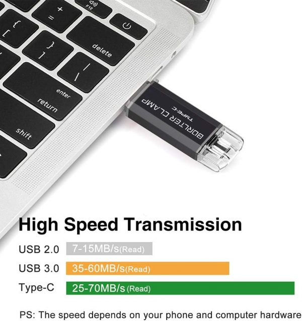 256GB USB 3.0 Type C Flash Drive Dual Port, BorlterClamp USB... - Image 6