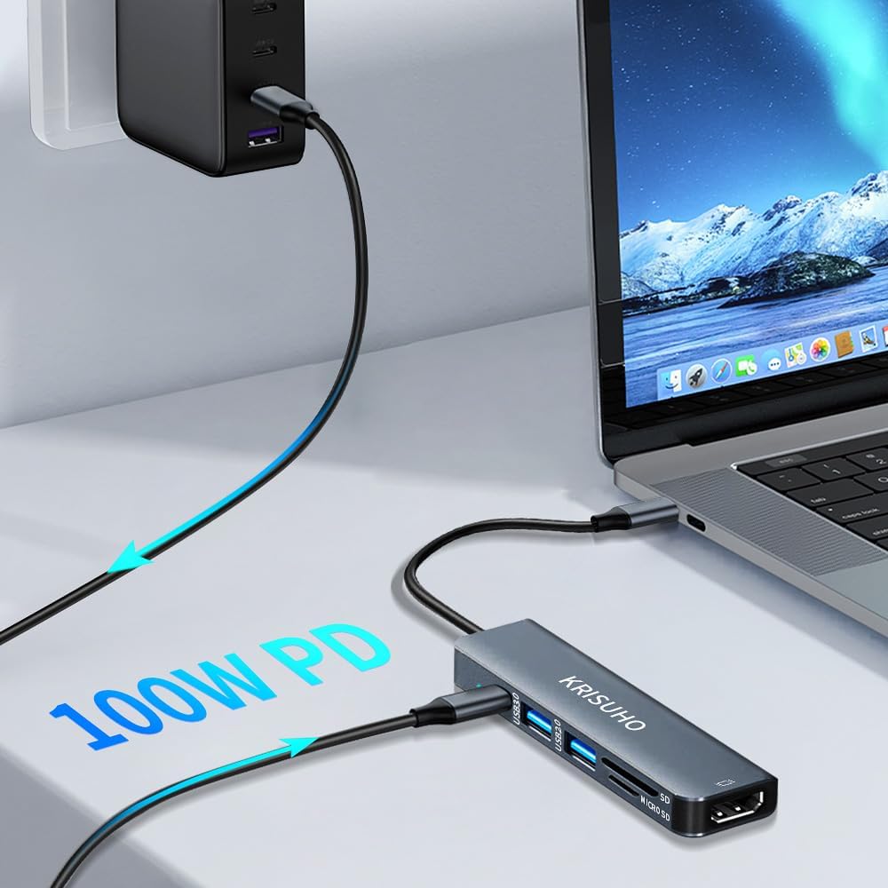 KRISUHO macbook USB C Hub 6 in 1 USB C to HDMI Multiport Ada... - Image 5