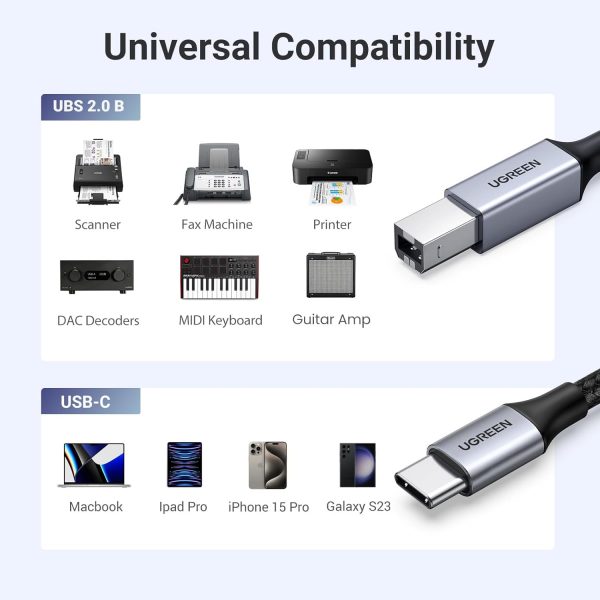 UGREEN USB B to USB C Printer Cable, Type B 2.0 Braided Data... - Image 7