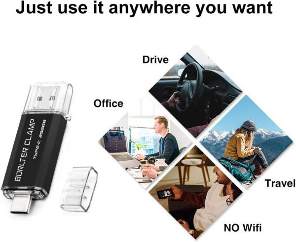 256GB USB 3.0 Type C Flash Drive Dual Port, BorlterClamp USB... - Image 8