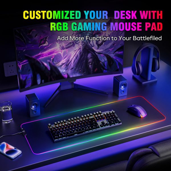 Gimars RGB Gaming Mouse Pad, XL Mouse Mat 800x300x5mm, 12 LE... - Image 4
