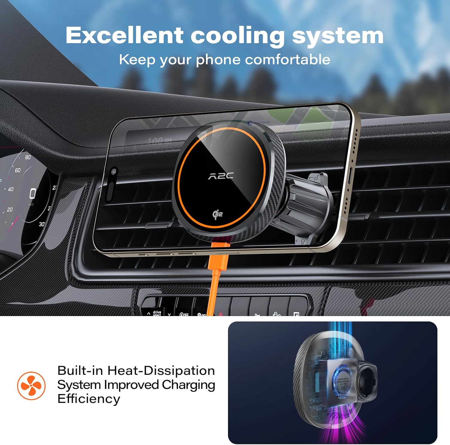 APPS2Car Qi2 Magsafe Car Mount Charger,15W Fast Charging Mag... - Image 5