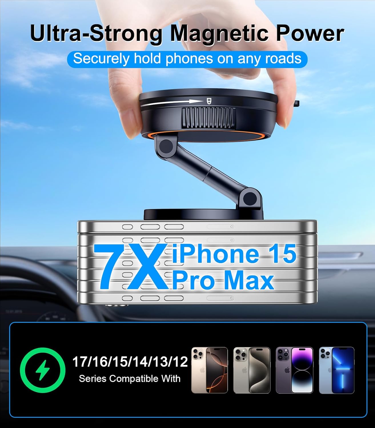for Magsafe Car Mount Charger,15W Magnetic Car Phone Holder ... - Image 7