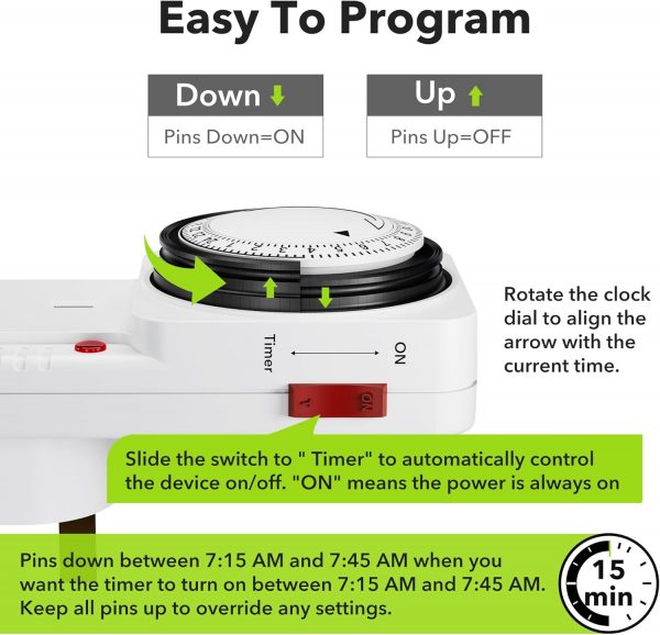 HBN Mechanical Timer Plug Socket, 24 Hour Segment Programmab... - Image 4