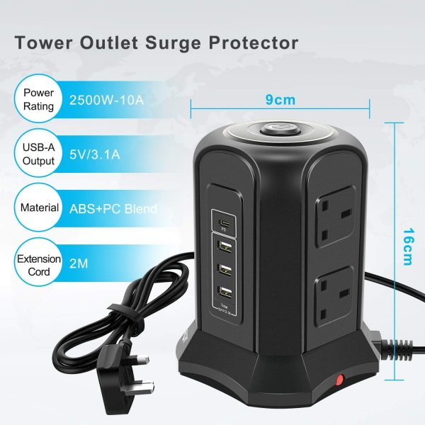 Tower Extension Lead with USB Extension Cord 2Meter, 6 Way M... - Image 6