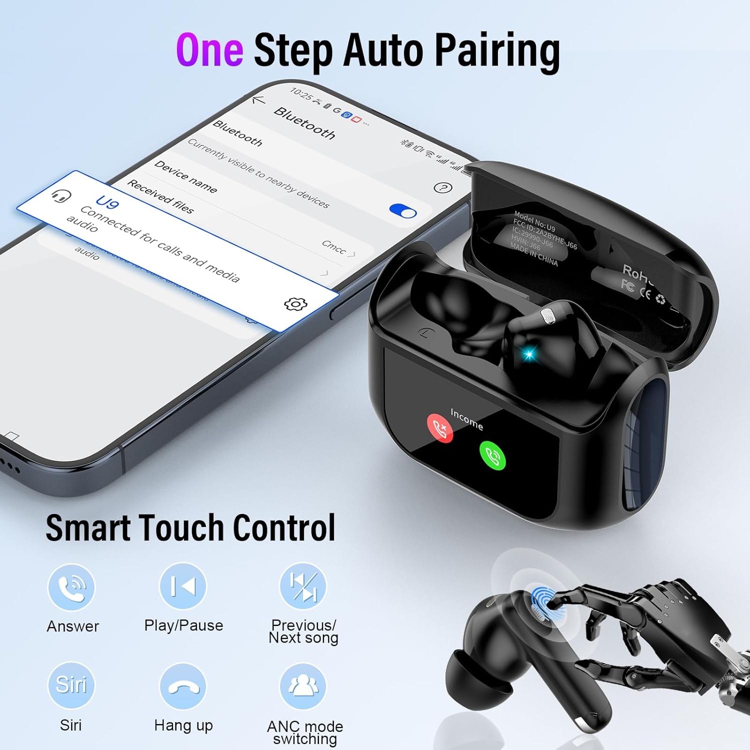 Thunelec Wireless Earbuds, 48H Smart Touch Screen Ear Buds W... - Image 9