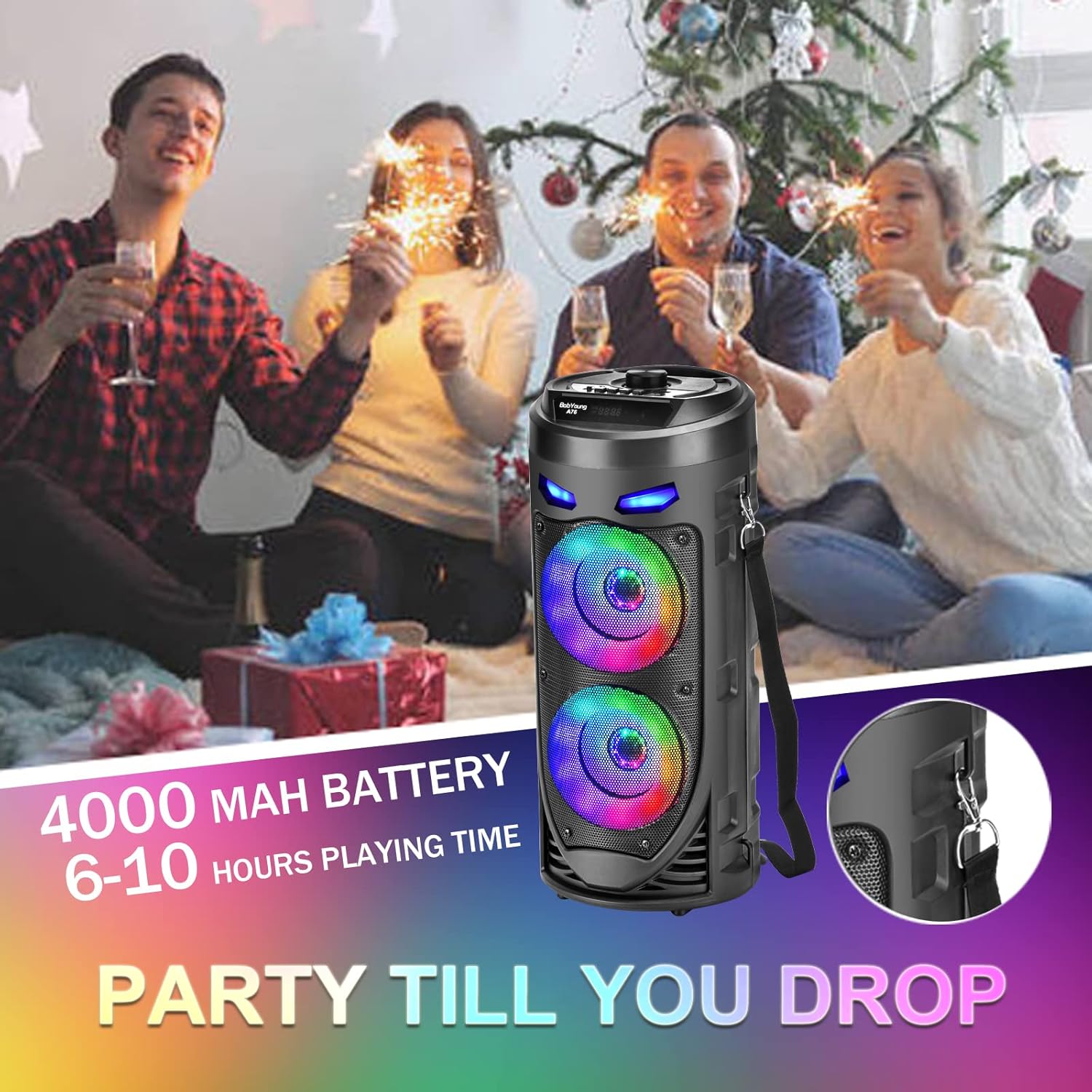 Portable Bluetooth Speaker, 30W Wireless Speaker with Double... - Image 6