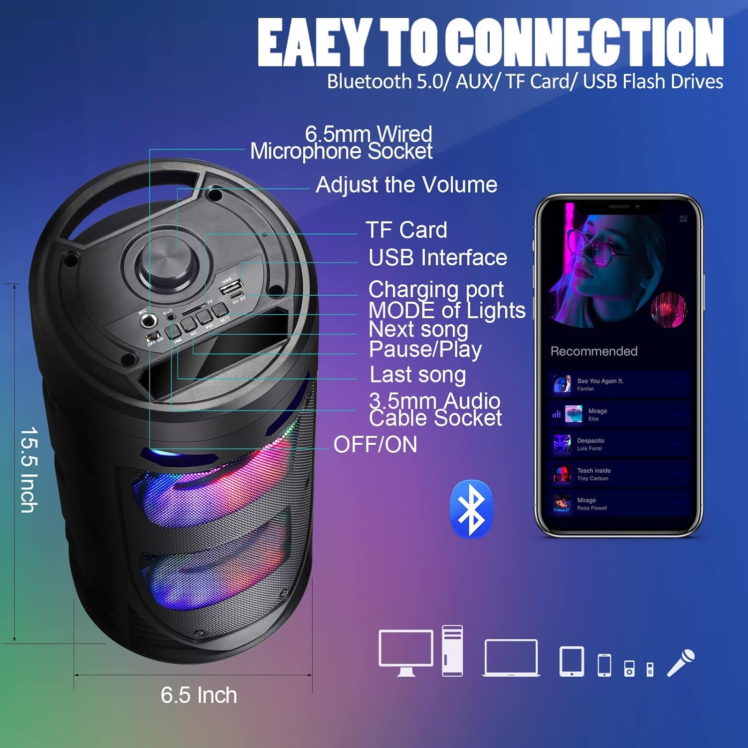 Portable Bluetooth Speaker, 30W Wireless Speaker with Double... - Image 4