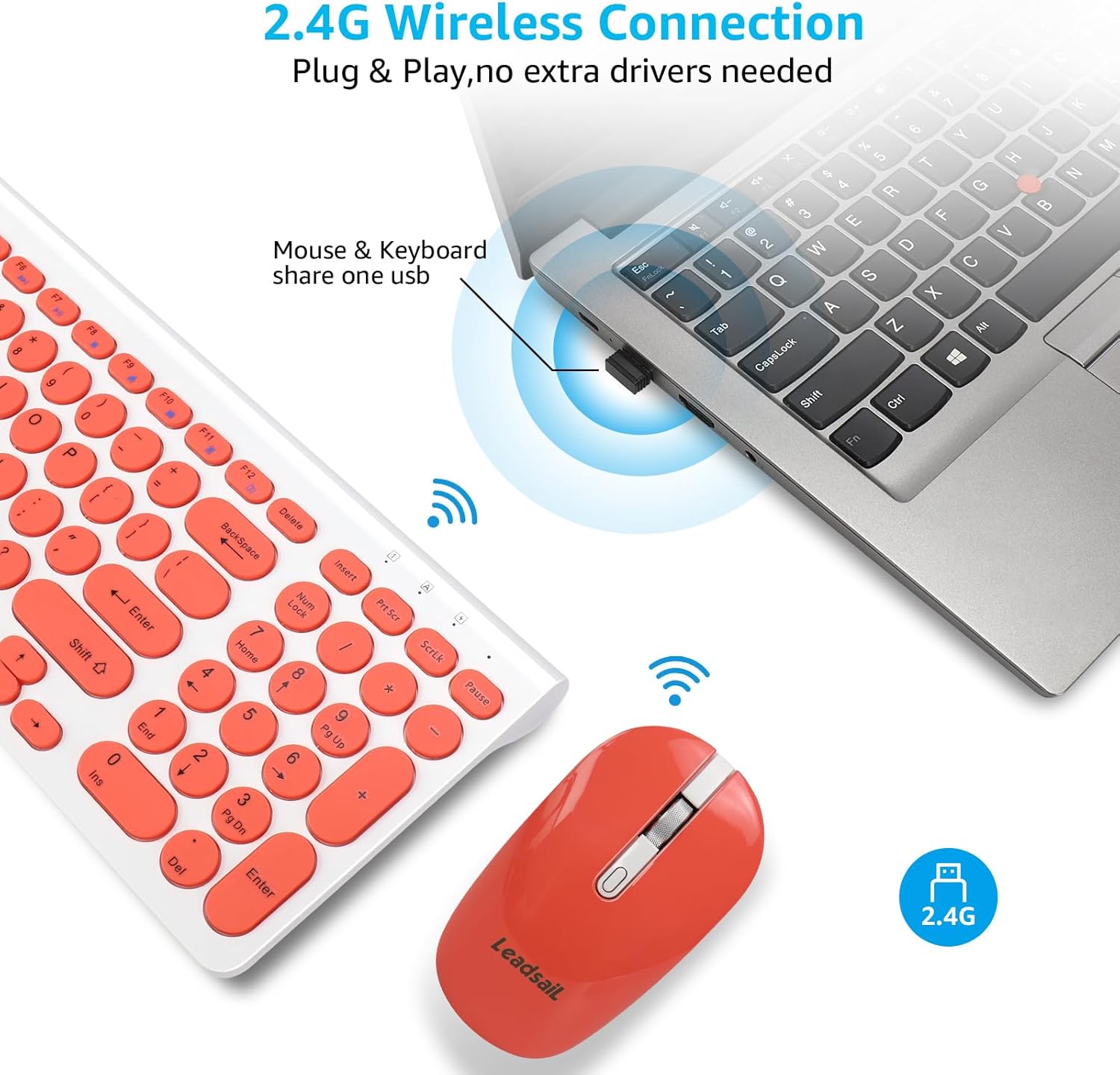 LeadsaiL KF29 Wireless Keyboard and Mouse Set, Wireless USB ... - Image 3