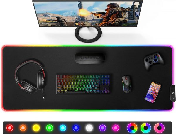 Gimars RGB Gaming Mouse Pad, XL Mouse Mat 800x300x5mm, 12 LE... - Image 2