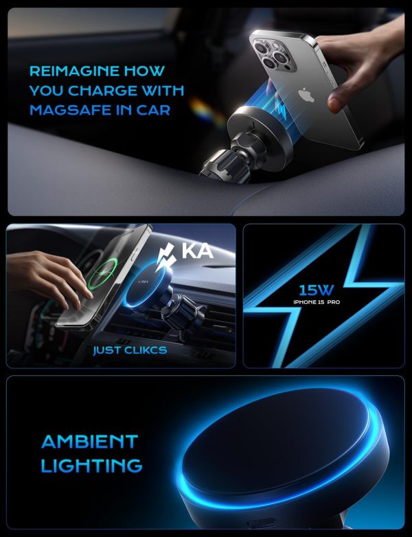 LISEN Magsafe Car Mount Charger - 15W Wireless Charger for i... - Image 8