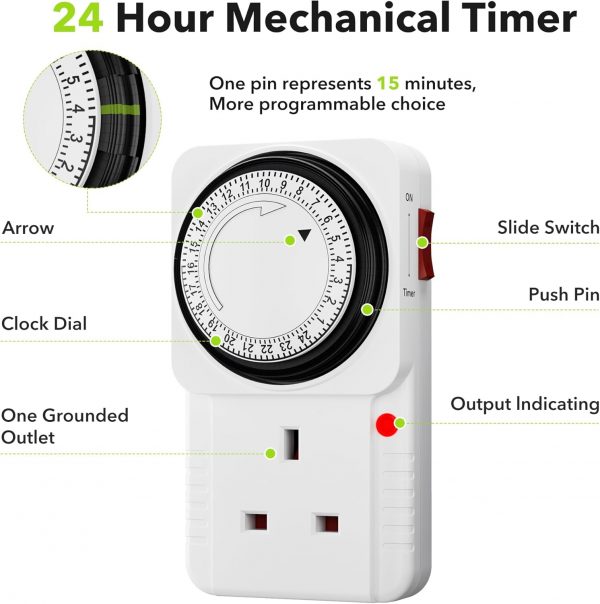HBN Mechanical Timer Plug Socket, 24 Hour Segment Programmab... - Image 3