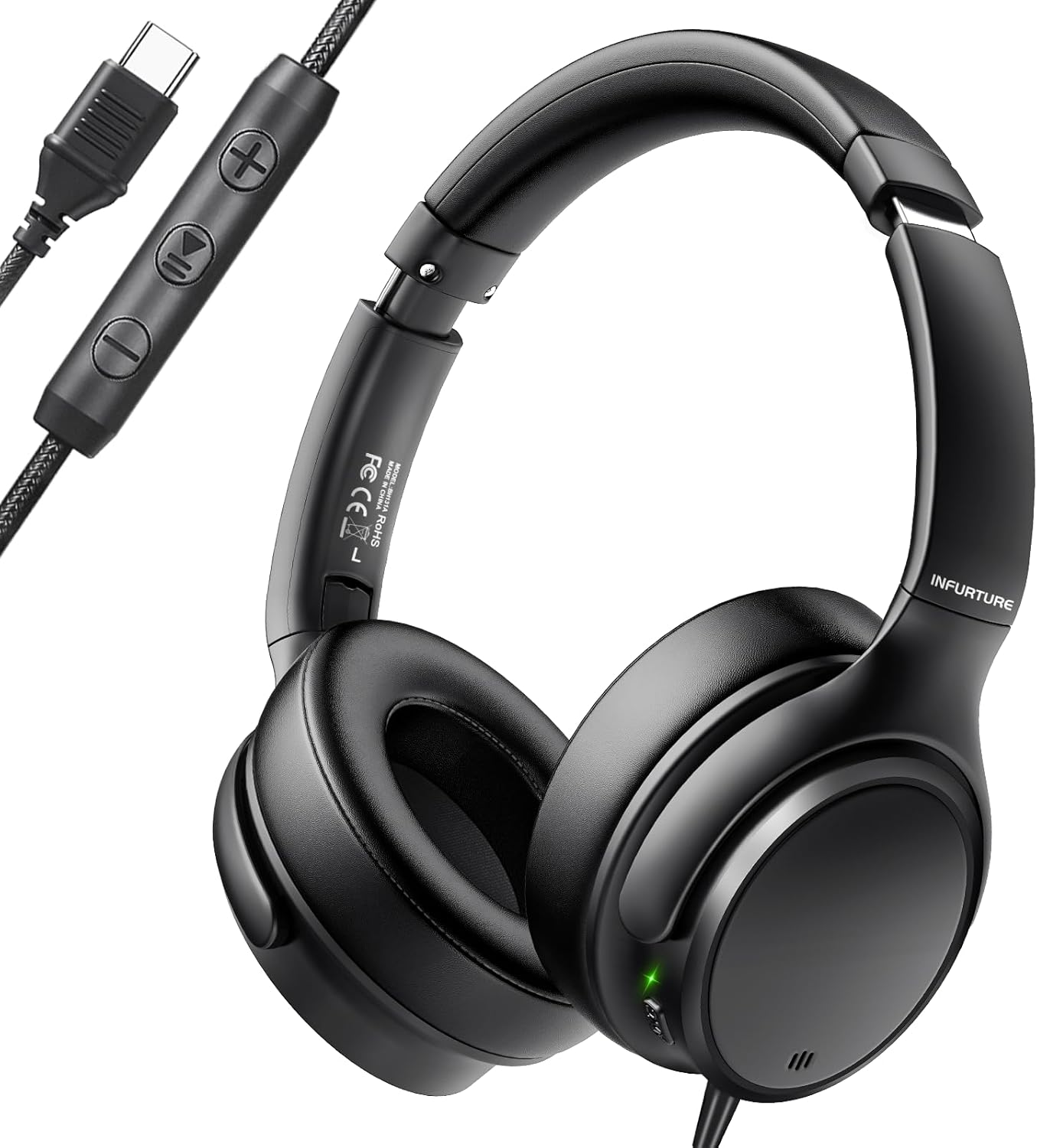 USB C Headphones Wired Over Ear Wired Headset with 28dB ANC,... - Image 2