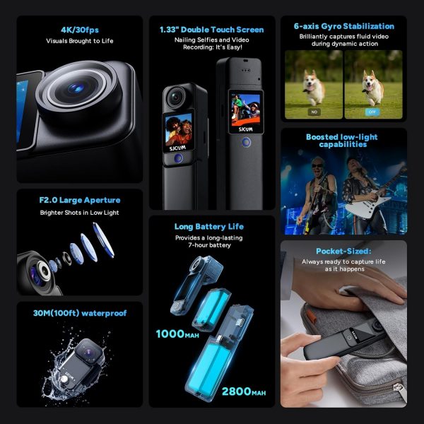 SJCAM C300 4K Pocket Action Camera,7H Power,Dual Touch Scree... - Image 5