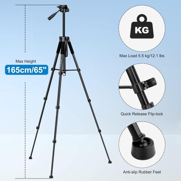 JOILCAN Camera Tripod for Canon Nikon Sony, 65" Aluminum All... - Image 4
