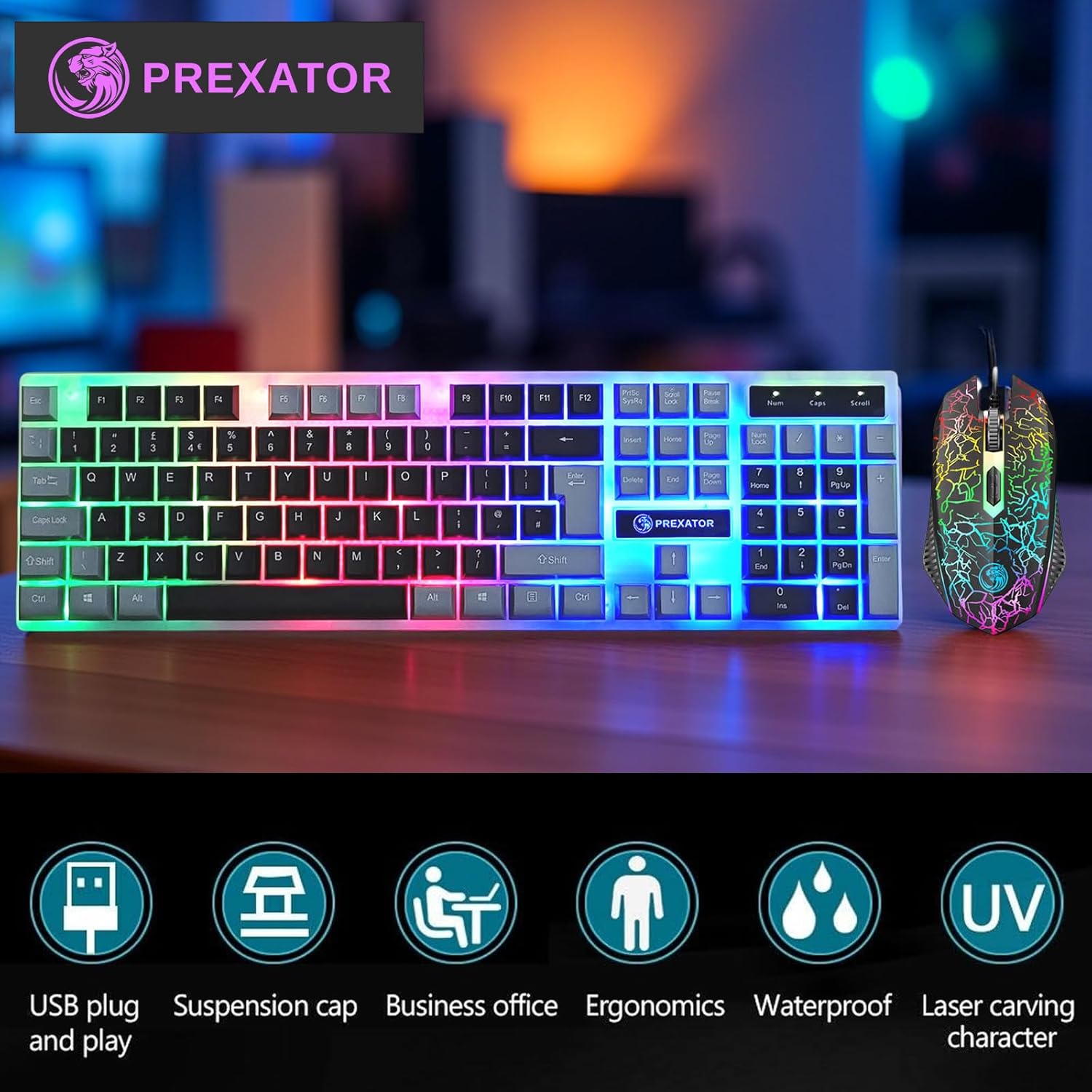 JUSTOP USB Wired Keyboard and Mouse Set, Luminous LED Lights... - Image 4