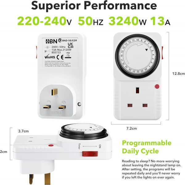 HBN Mechanical Timer Plug Socket, 24 Hour Segment Programmab... - Image 5