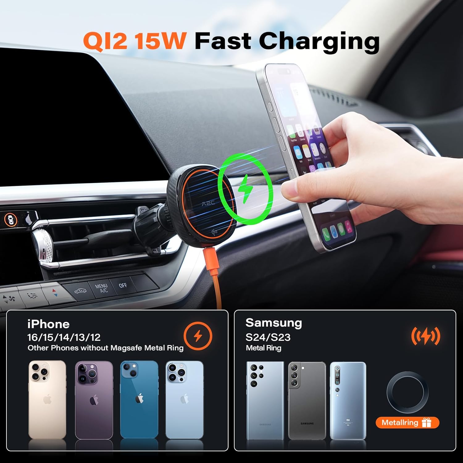 APPS2Car Qi2 Magsafe Car Mount Charger,15W Fast Charging Mag... - Image 3