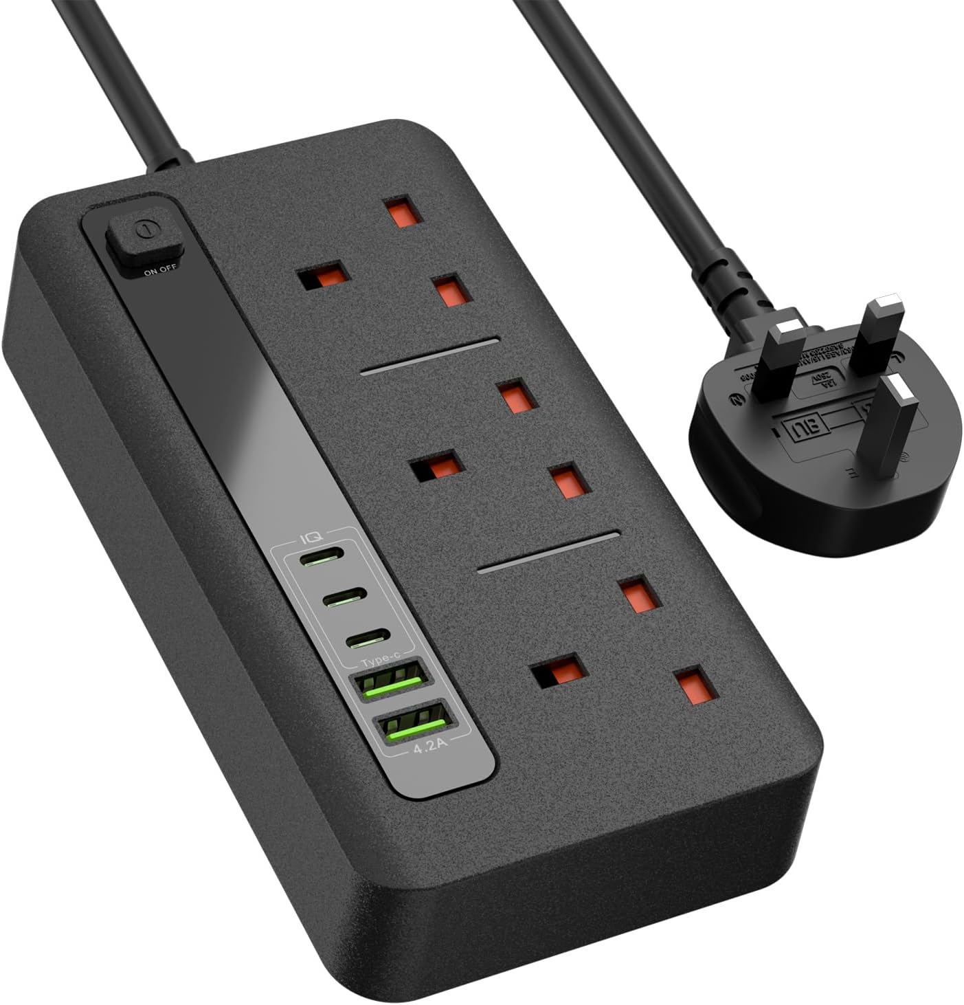 Extension Lead with 2 USB and 3 Type-C Ports, 3 Way Power St... - Image 2