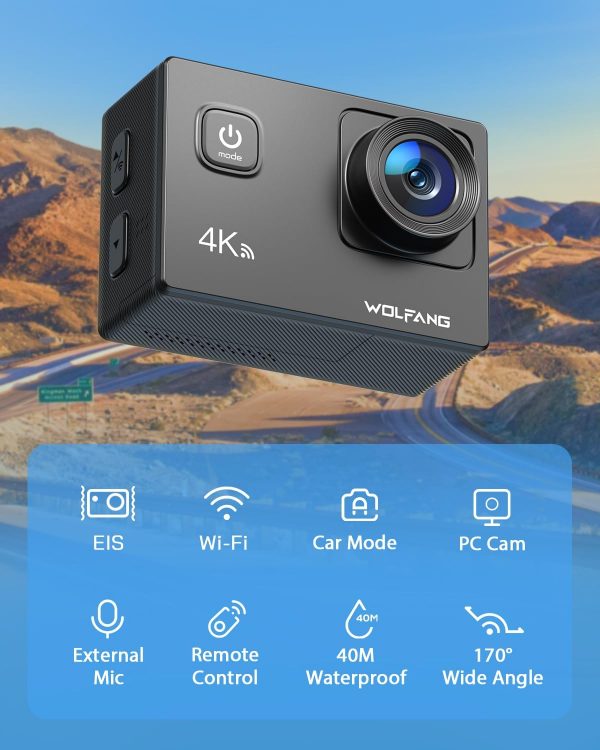 WOLFANG Action Camera 4K 20MP GA100, Waterproof 40M Underwat... - Image 2