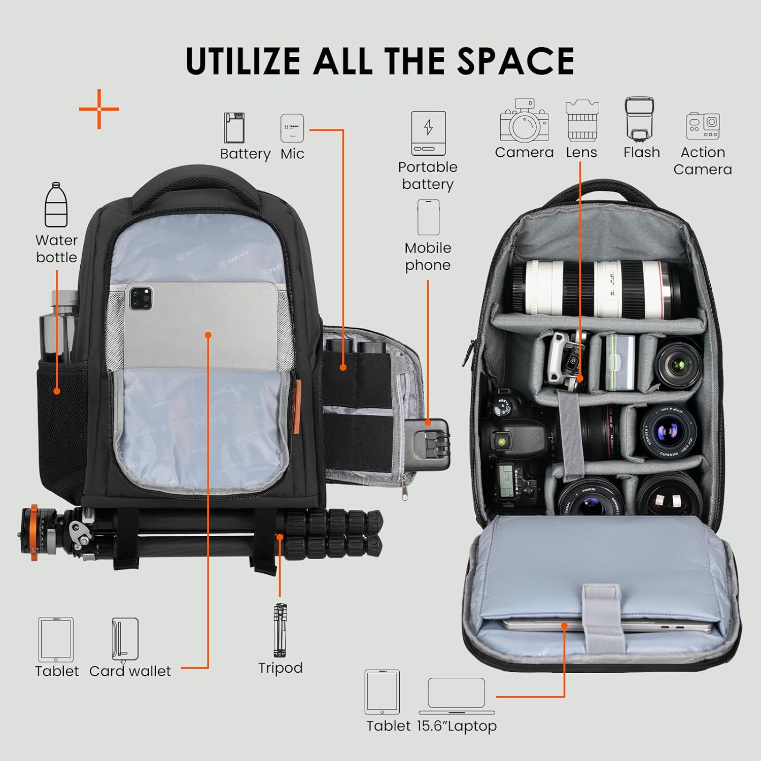 TARION TB-02 Camera and Laptop Rucksack, Photography Knapsac... - Image 3