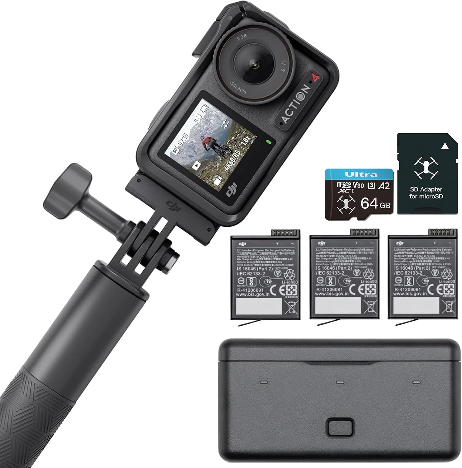 DJI Osmo Action 4 Adventure Combo, with 64GB Card, Action Ca...