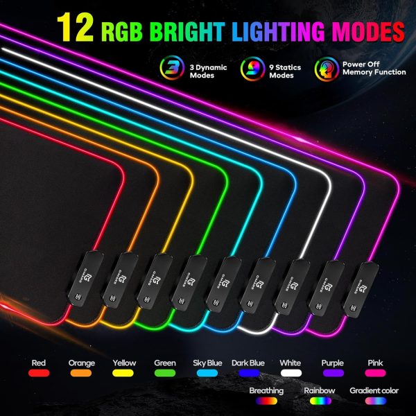 Gimars RGB Gaming Mouse Pad, XL Mouse Mat 800x300x5mm, 12 LE... - Image 3