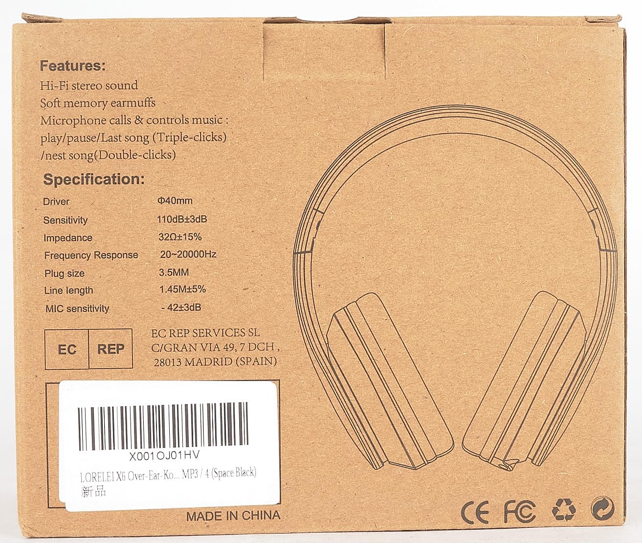 LORELEI X6 Over-Ear Headphones With Microphone, Lightweight ... - Image 9