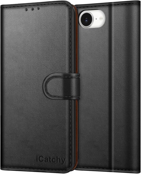 iCatchy for iPhone 16E Case Leather Magnetic wallet Flip Cov... - Image 3