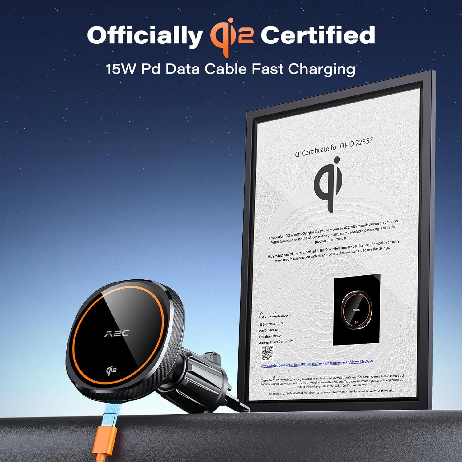 APPS2Car Qi2 Magsafe Car Mount Charger,15W Fast Charging Mag... - Image 4