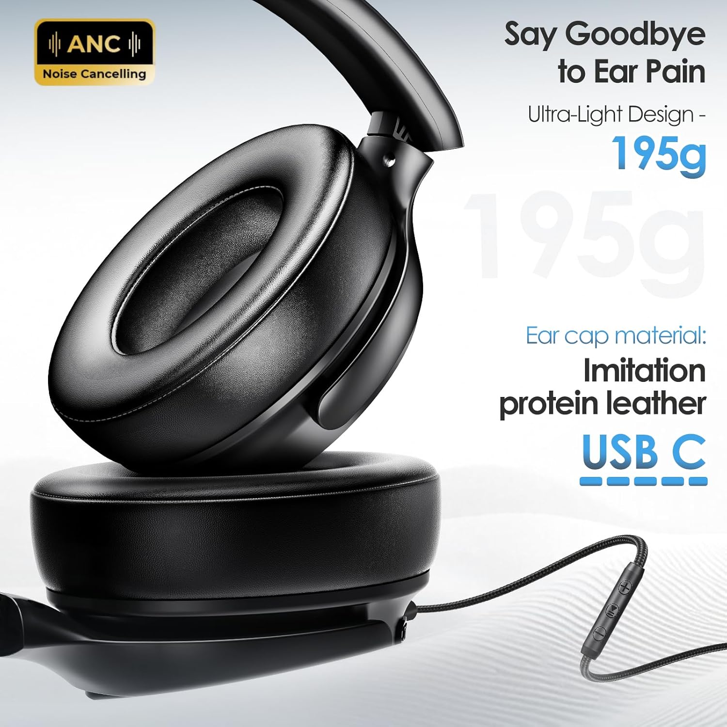 USB C Headphones Wired Over Ear Wired Headset with 28dB ANC,... - Image 3