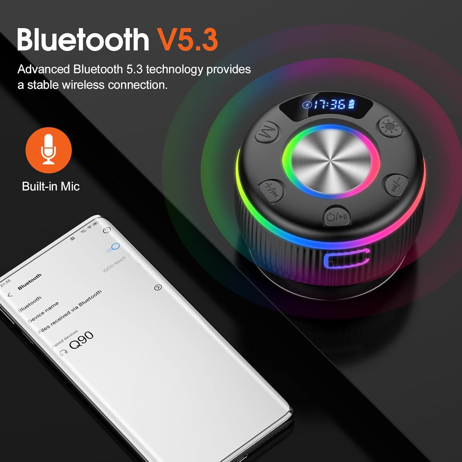 Bluetooth Shower Speaker, Portable Bluetooth Wireless with T... - Image 8