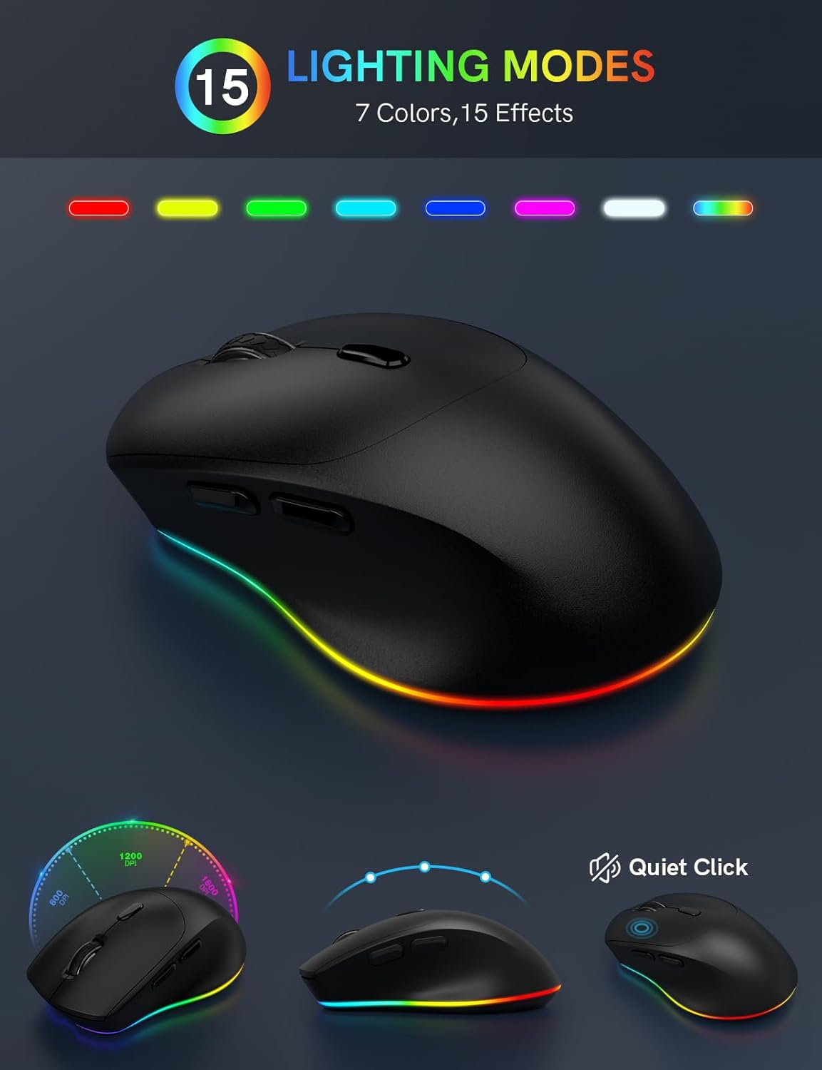 Wireless Keyboard and Mouse Set, 7 Colored Backlit, Wrist Re... - Image 8