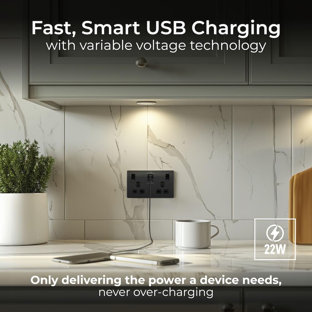 BG Electrical 22W Double Switched Power Wall Plug Socket wit... - Image 3