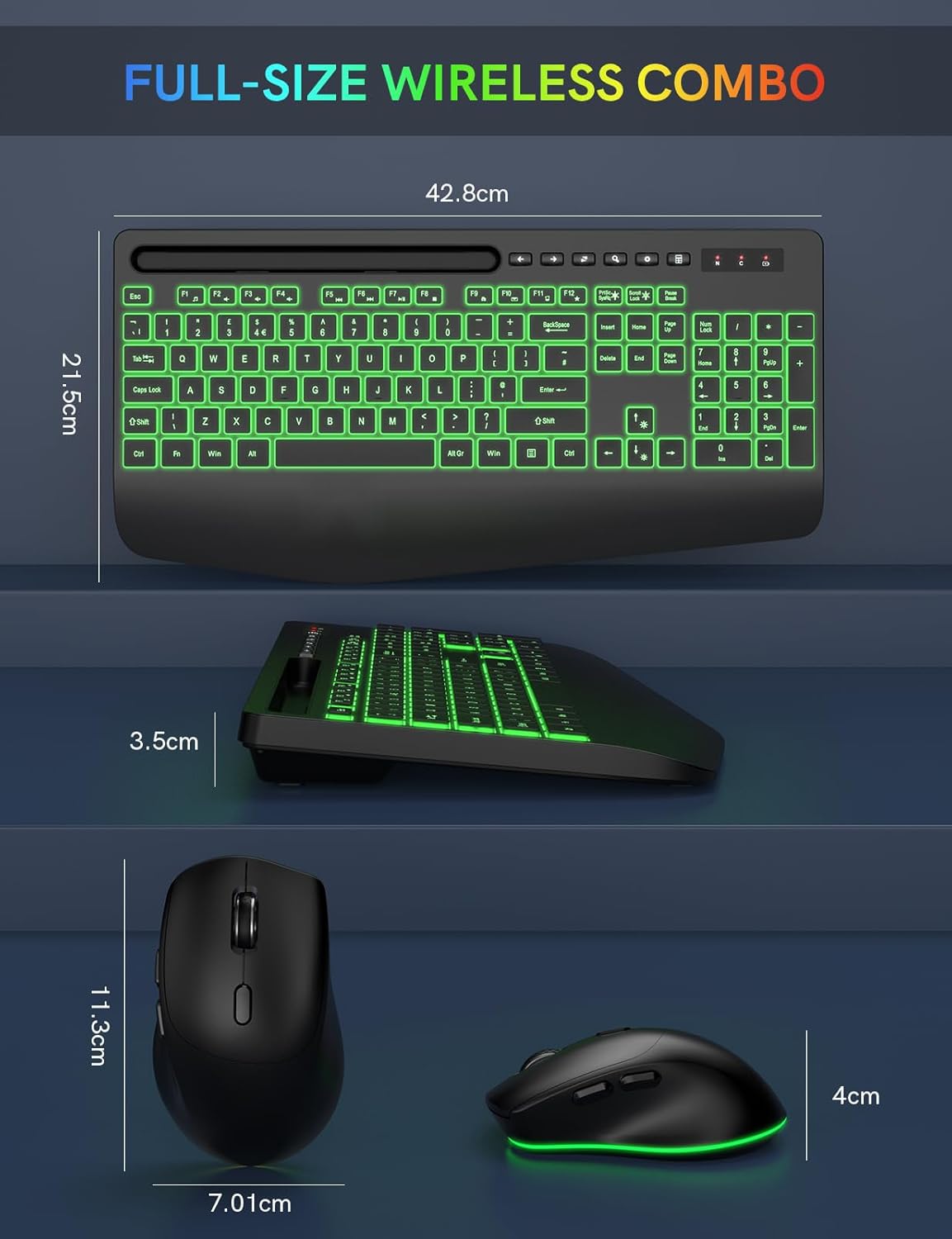 Wireless Keyboard and Mouse Set, 7 Colored Backlit, Wrist Re... - Image 9