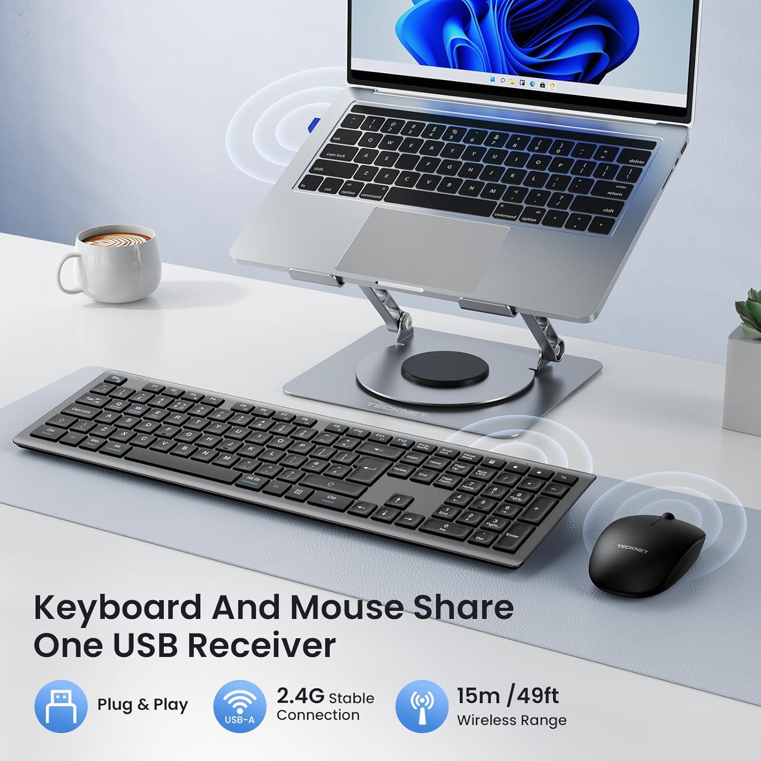 TECKNET Wireless Keyboard and Mouse Combo, Rechargeable Ultr... - Image 3