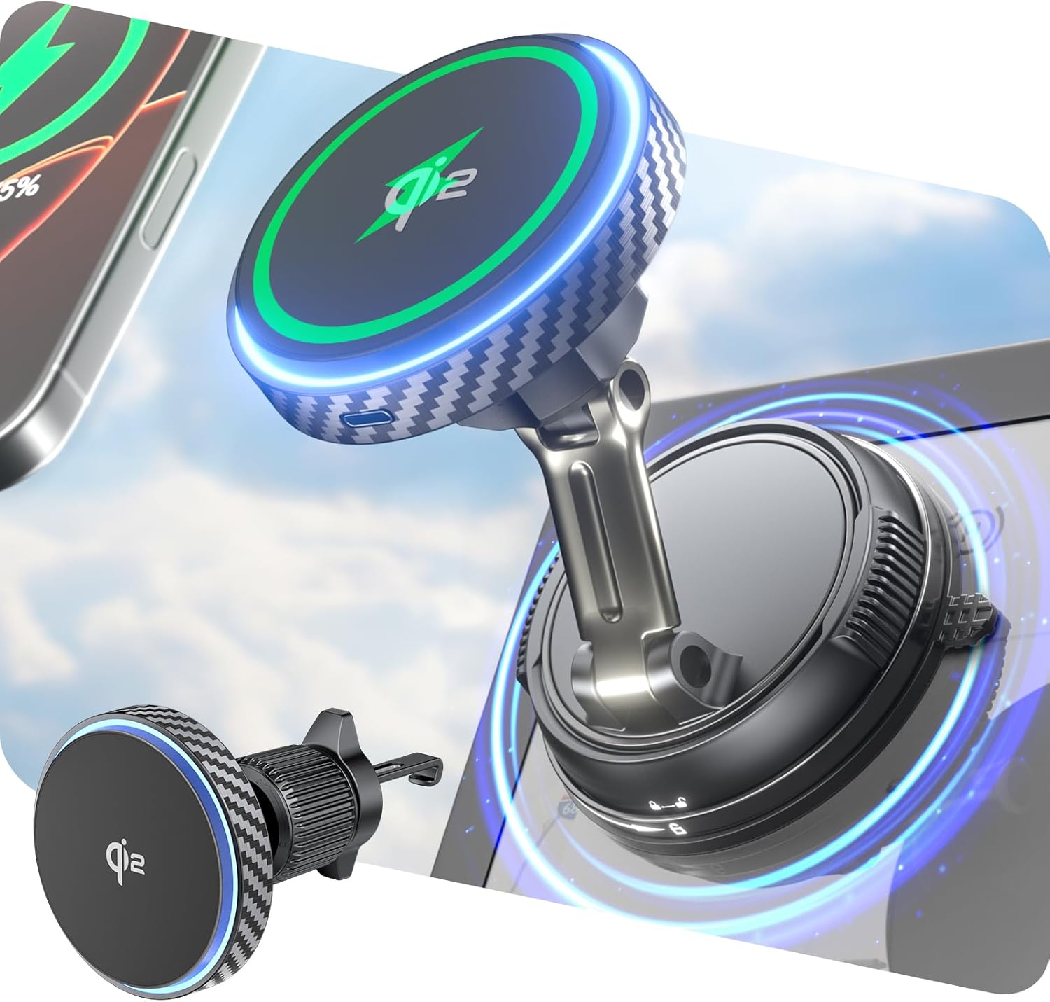 ALAFLY Qi2 Certified 15W for Magsafe Car Mount Charger, [78+... - Image 2