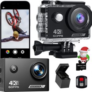 Yolansin 4K 60FPS Waterproof Action Camera: 64G SD Card 131f…