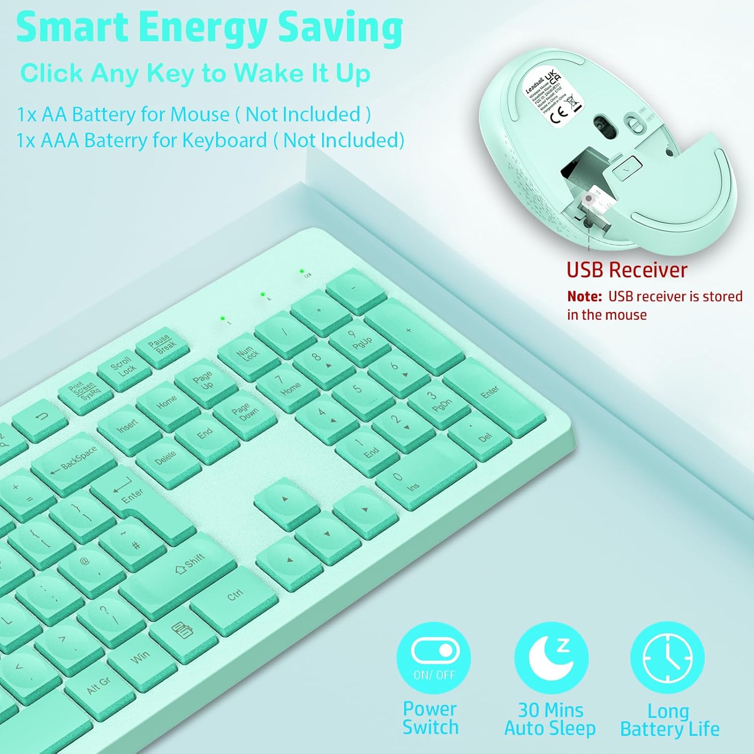 LeadsaiL Wireless Keyboard and Mouse Set, Full Size Ergonomi... - Image 6