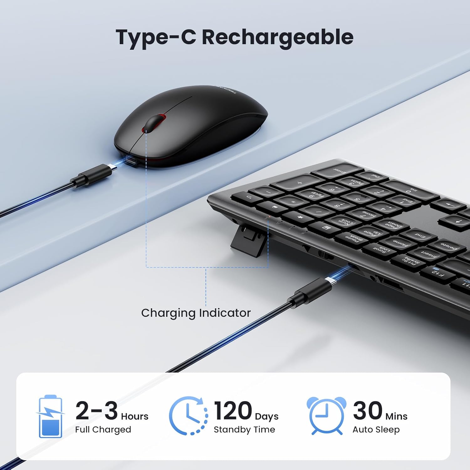TECKNET Wireless Keyboard and Mouse Combo, Rechargeable Ultr... - Image 5