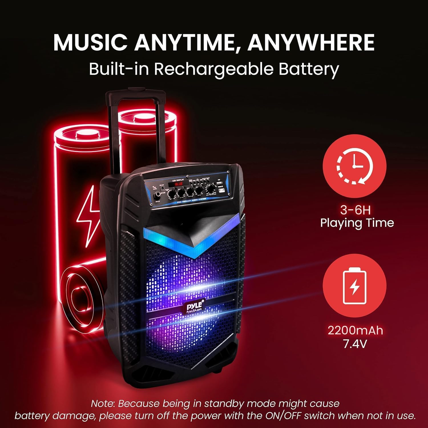 Pyle, Portable PA Speaker, Bluetooth- Loudspeakers, 600W Rec... - Image 6