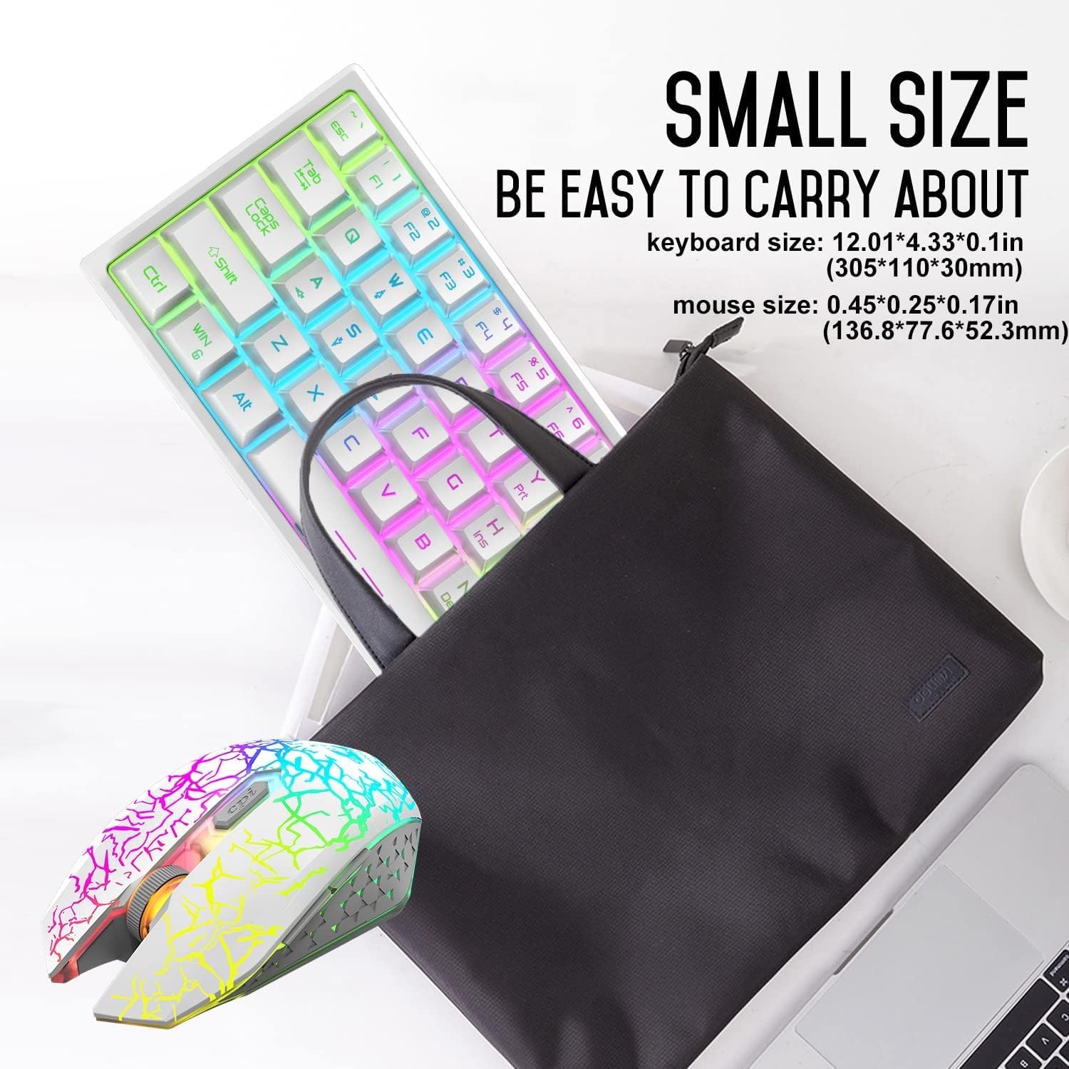 60% Compact wireless gaming keyboard and mouse set, RGB Rain... - Image 8