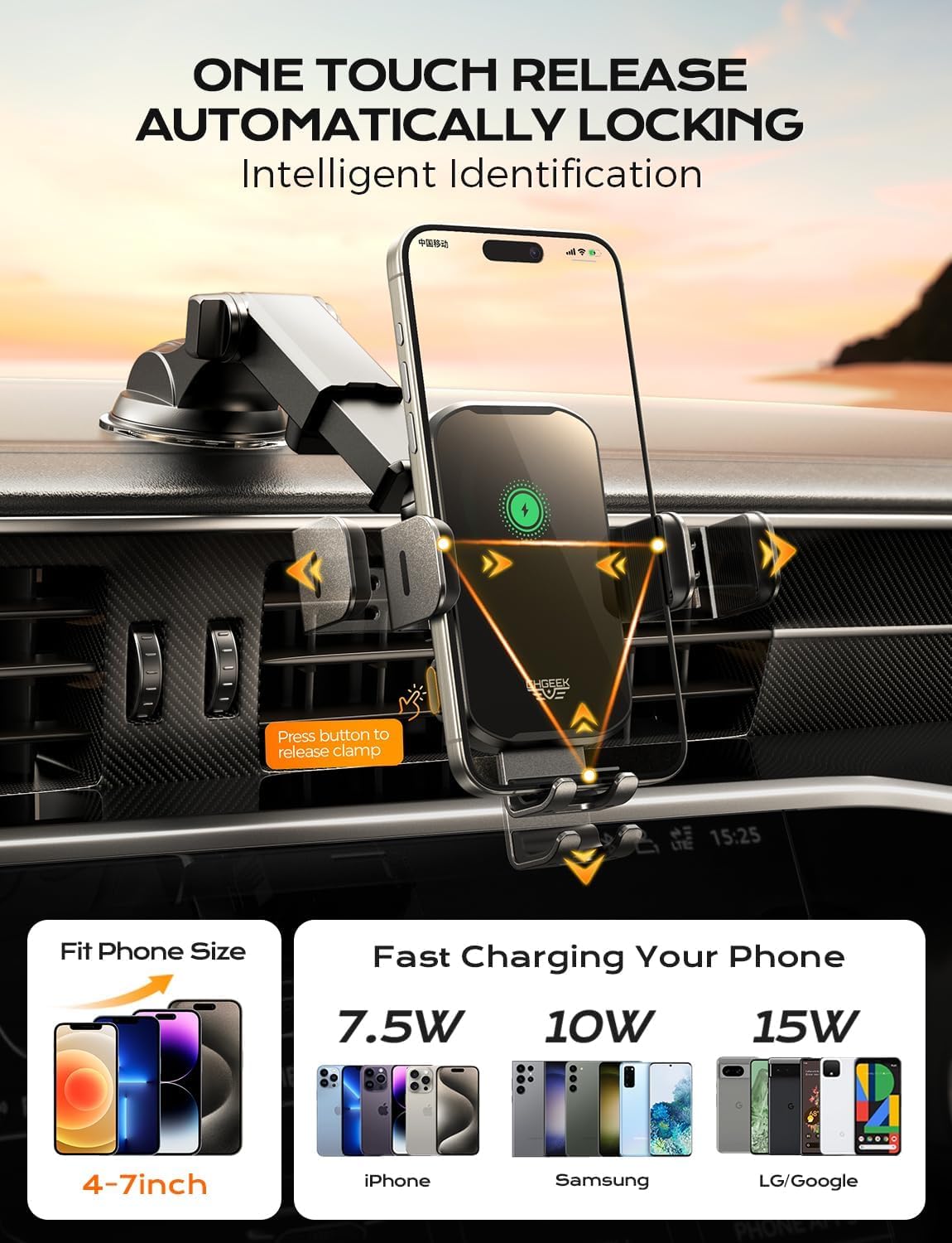 CHGeek Car Phone Holder Wireless Charger, Wireless Car Charg... - Image 5