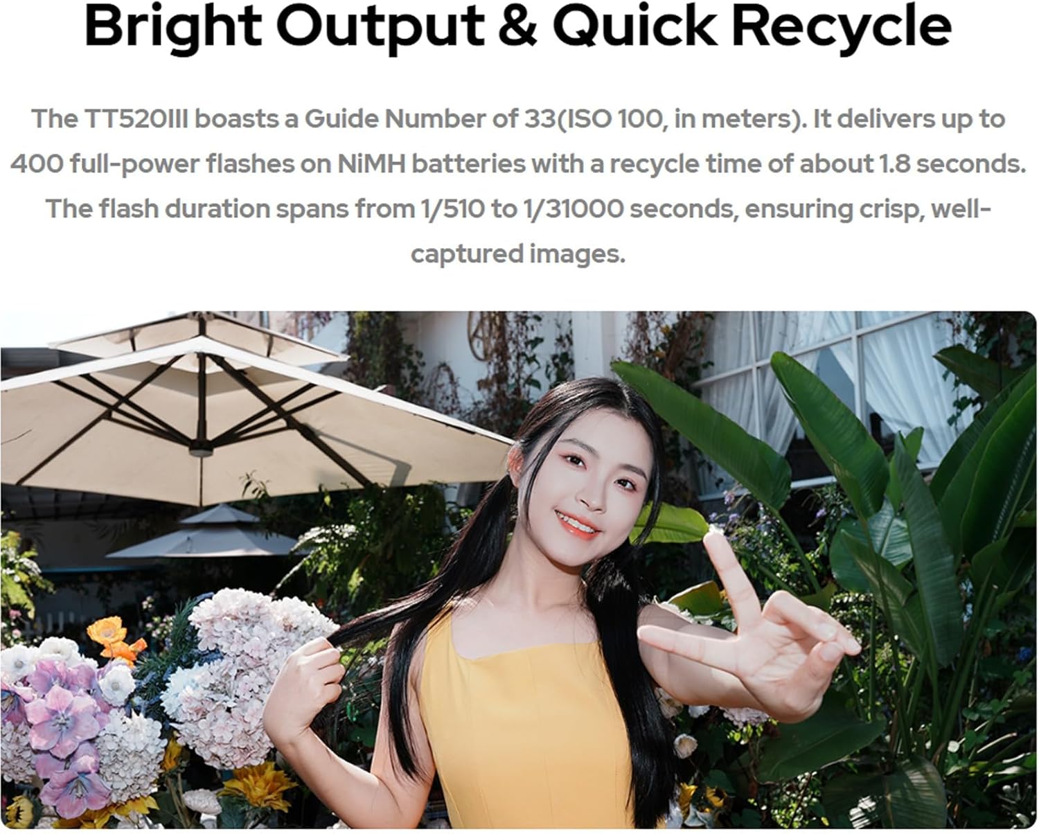 Godox TT520III Camera Flash, 1.8s Recycle Time, 400 Full Pow... - Image 5