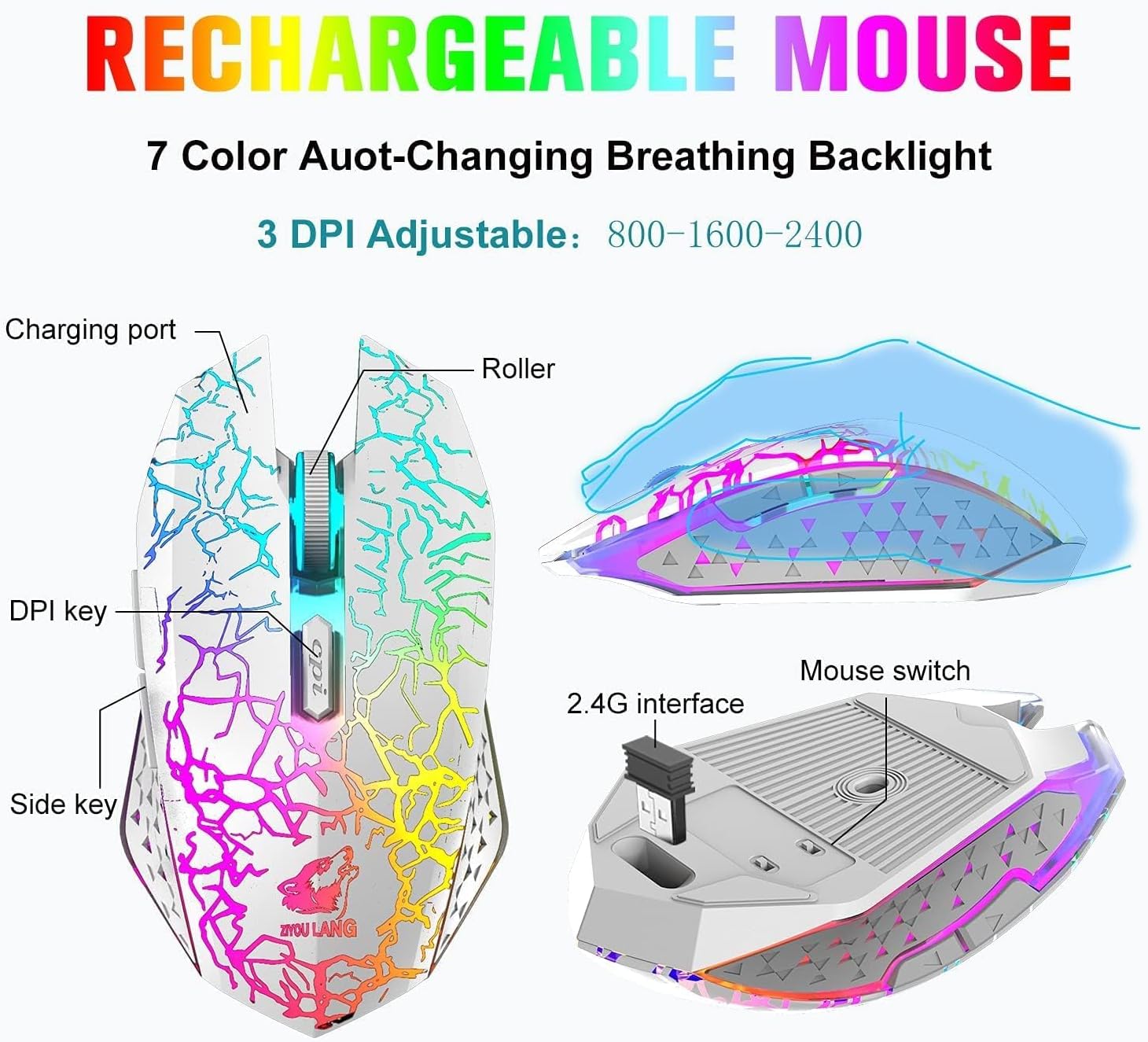 60% Compact wireless gaming keyboard and mouse set, RGB Rain... - Image 5