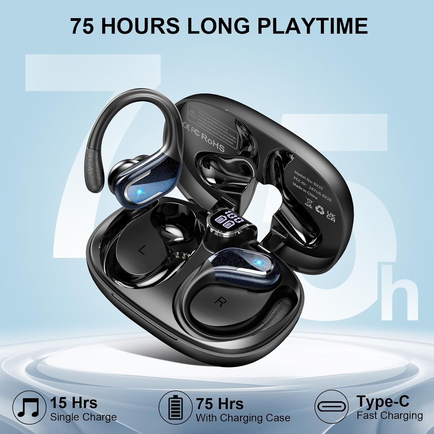 Wireless Earbuds, 2025 Bluetooth 5.4 Headphones Sport, 75H S... - Image 5