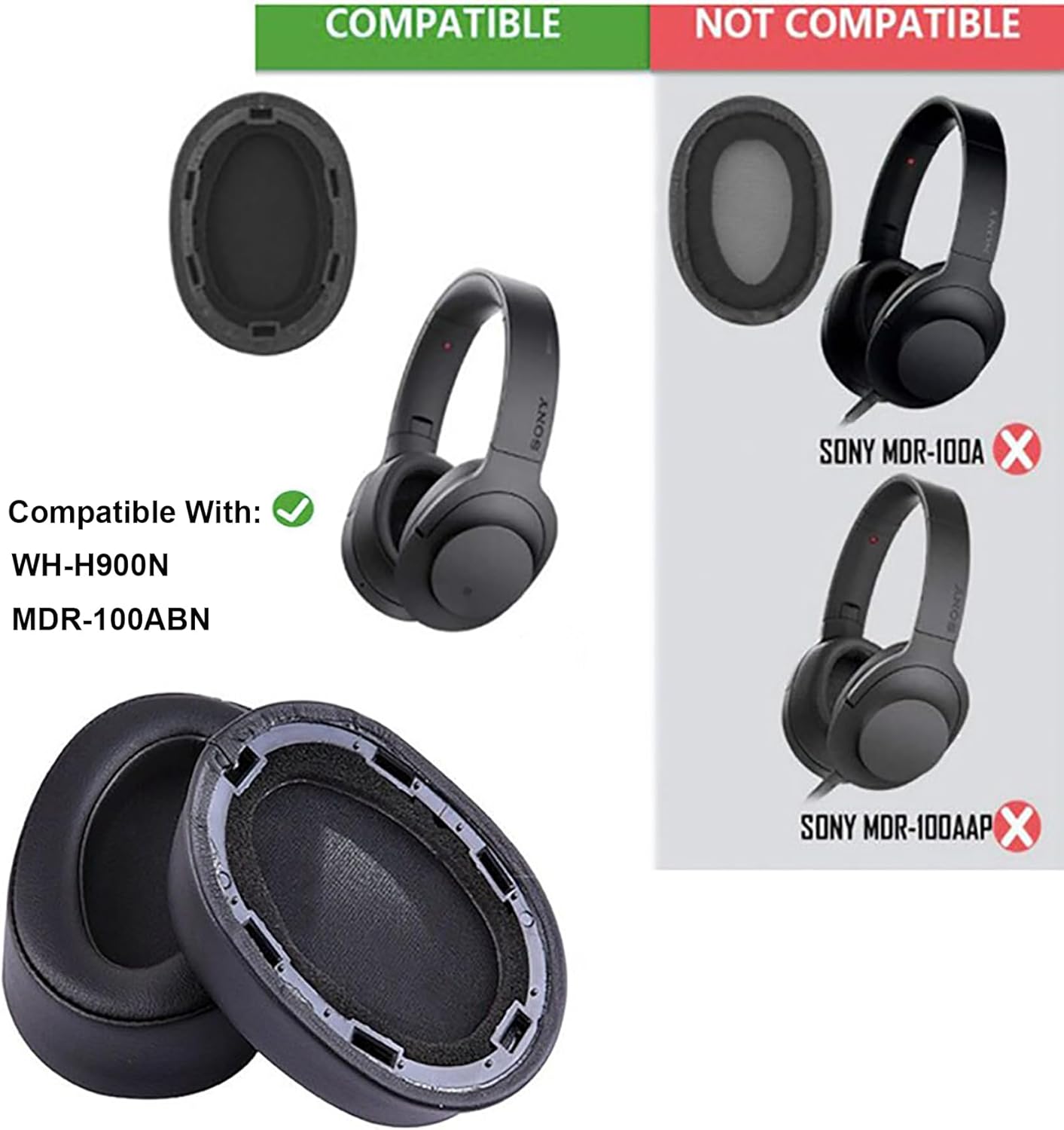 Replacement Earpads Cushion for Sony MDR-100ABN MDR 100ABN M... - Image 6