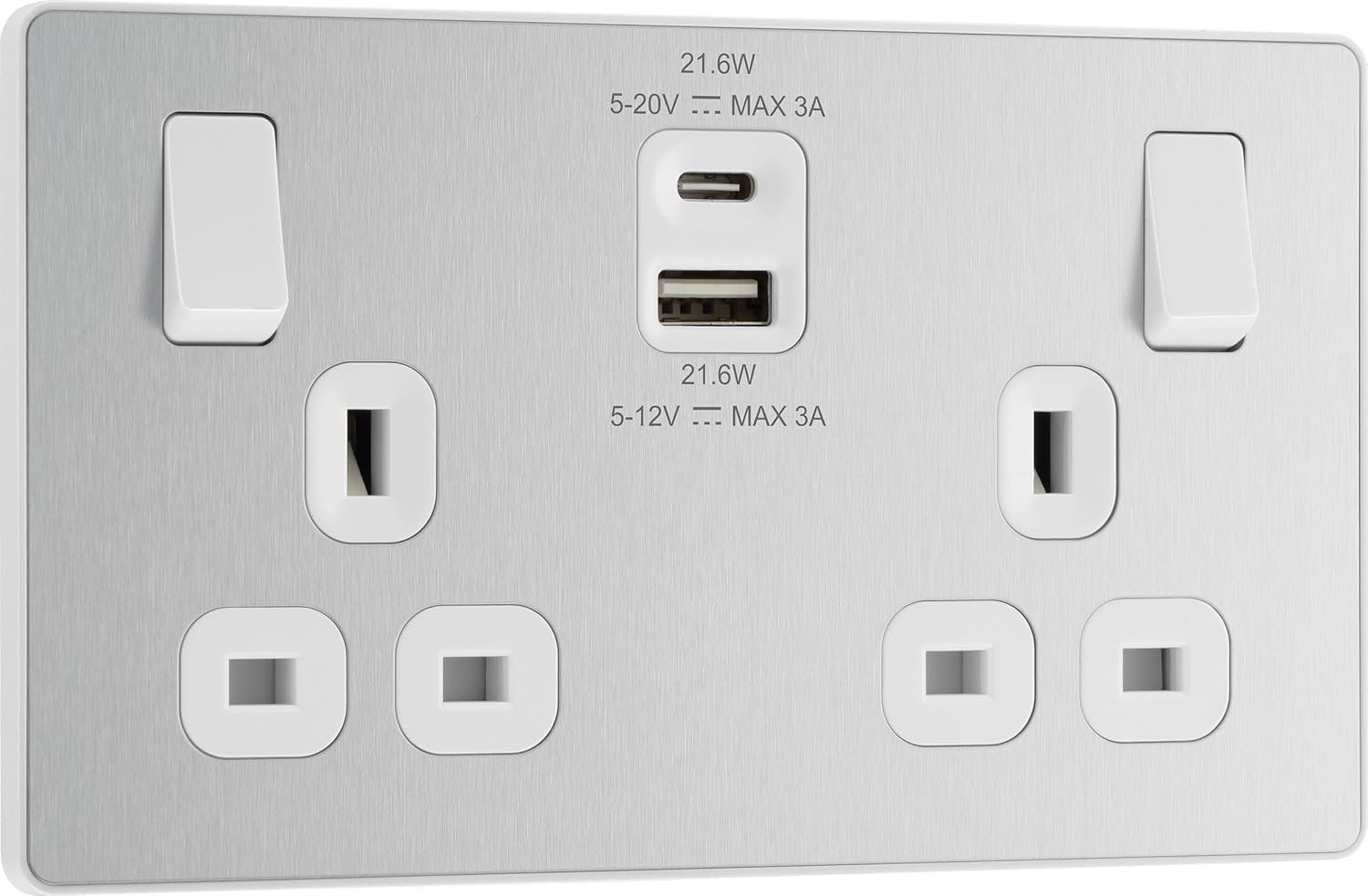BG Electrical 22W Double Switched Power Wall Plug Socket wit... - Image 2
