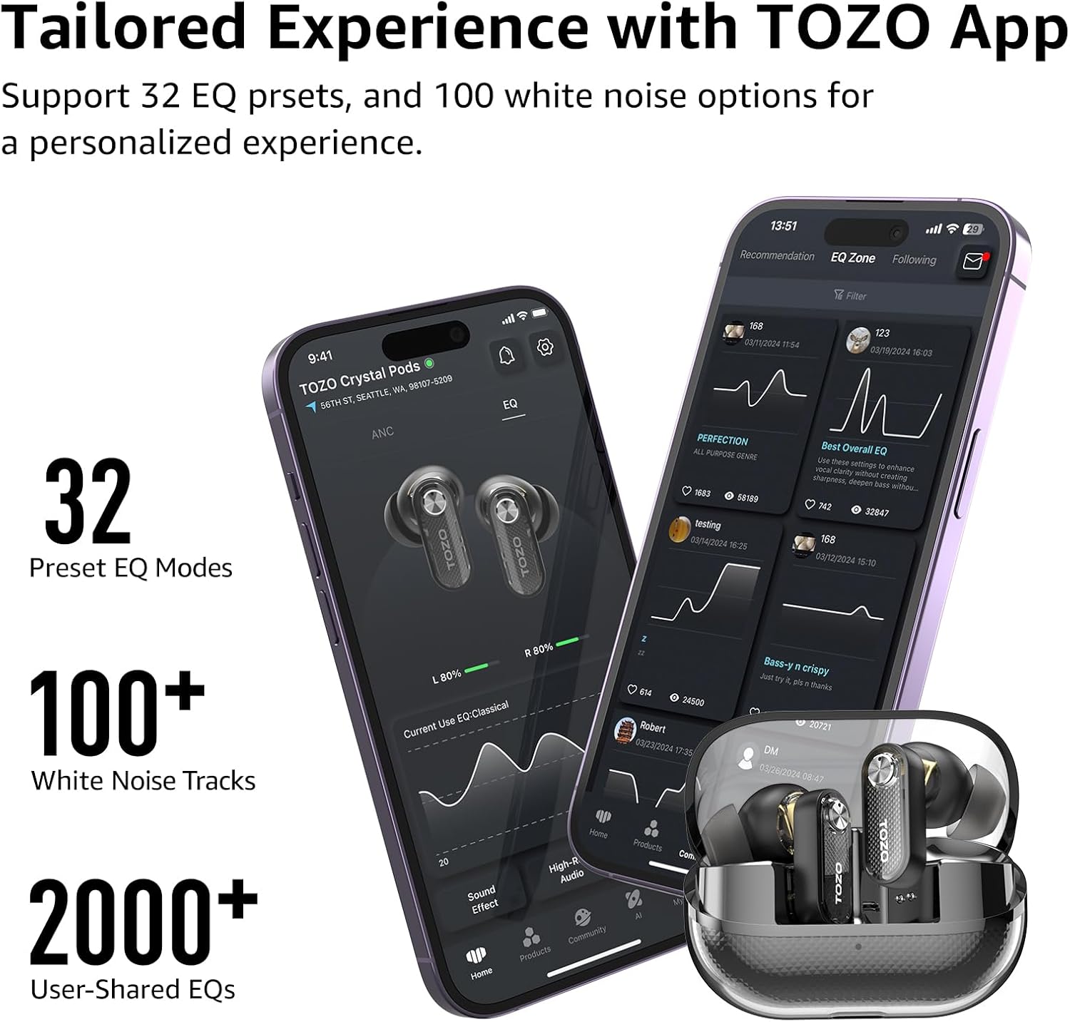 TOZO Crystal Pods Hybrid Active Noise Cancelling Earbuds, 38... - Image 6